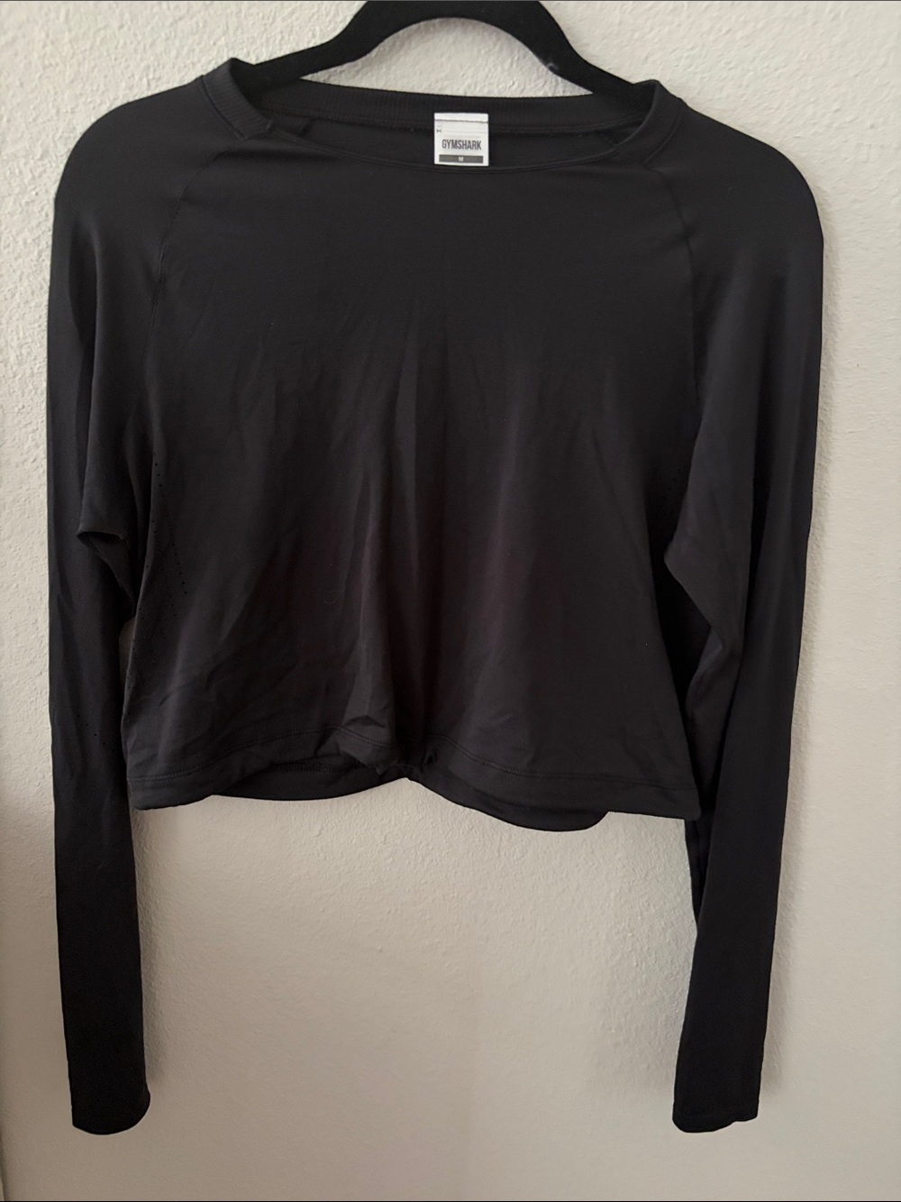 Gymshark Black Long Sleeve Cropped Performance Top with Vent Panels